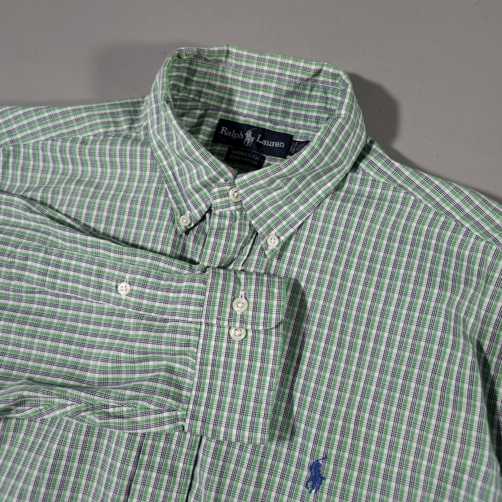 Ralph Lauren Button Down Mens 16.5 32/33 Green Plaid Yarmouth Cotton Shirt‎